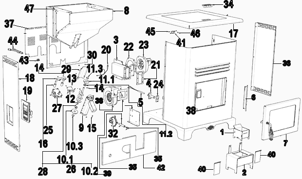 Page B Diagram and Parts List for 5500M  US Stove Company Heating Stove